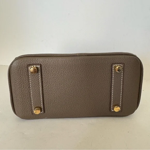 *NO STRAP | Taupe Mini 20 Leather Top Handle w/ Gold Structured Satchel Bag C3 - Picture 11 of 17